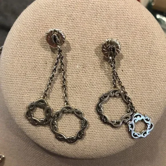 LOIS HILL Cut Out Gently Sculpted Sterling Silver Suspended Circle Drop Earrings